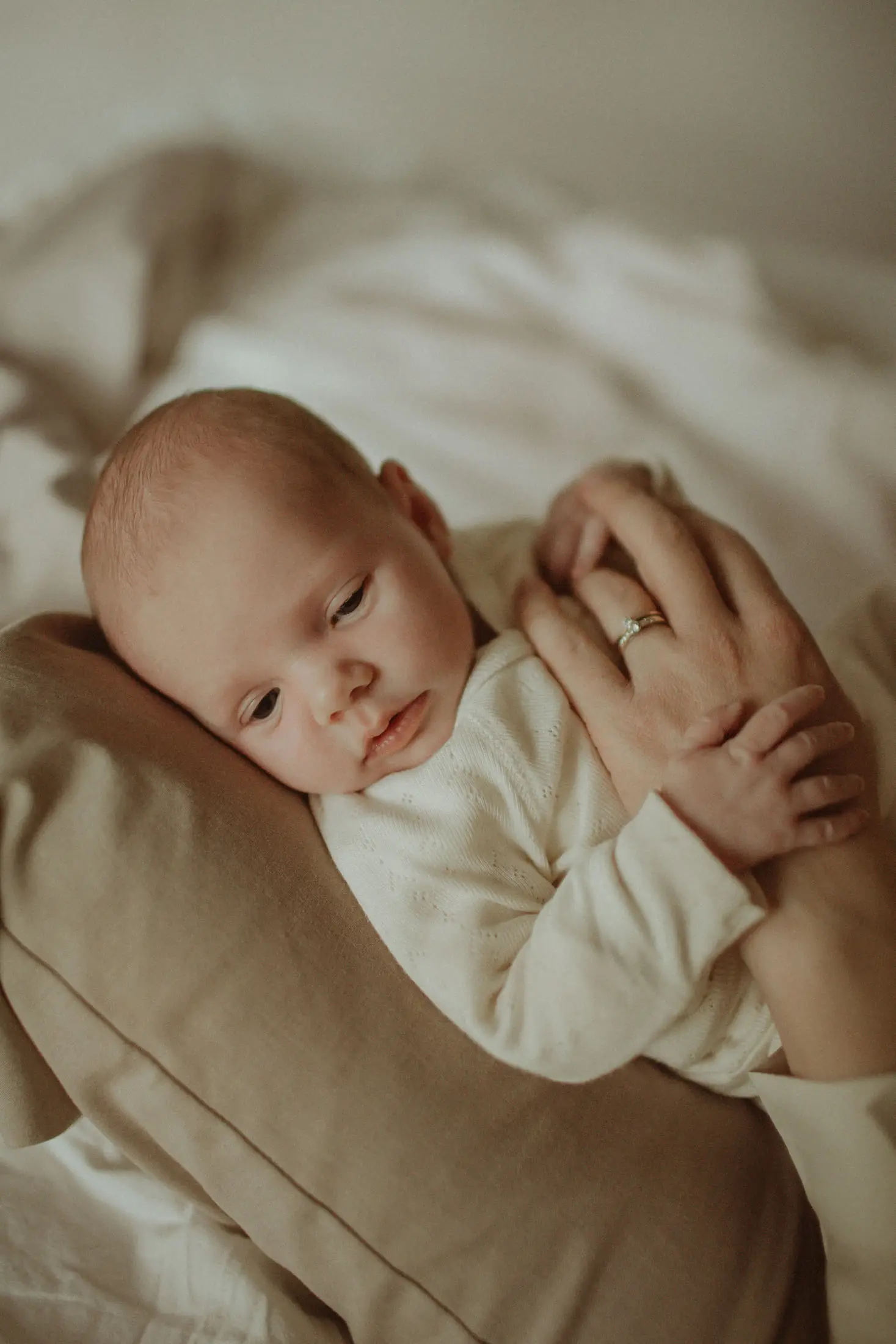 Pasgeboren baby rust in de handen van een ouder